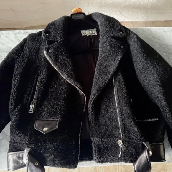ACNE STUDIOS Classic Black Moto Jacket Shearling sz 38 - Picture 5 of 5